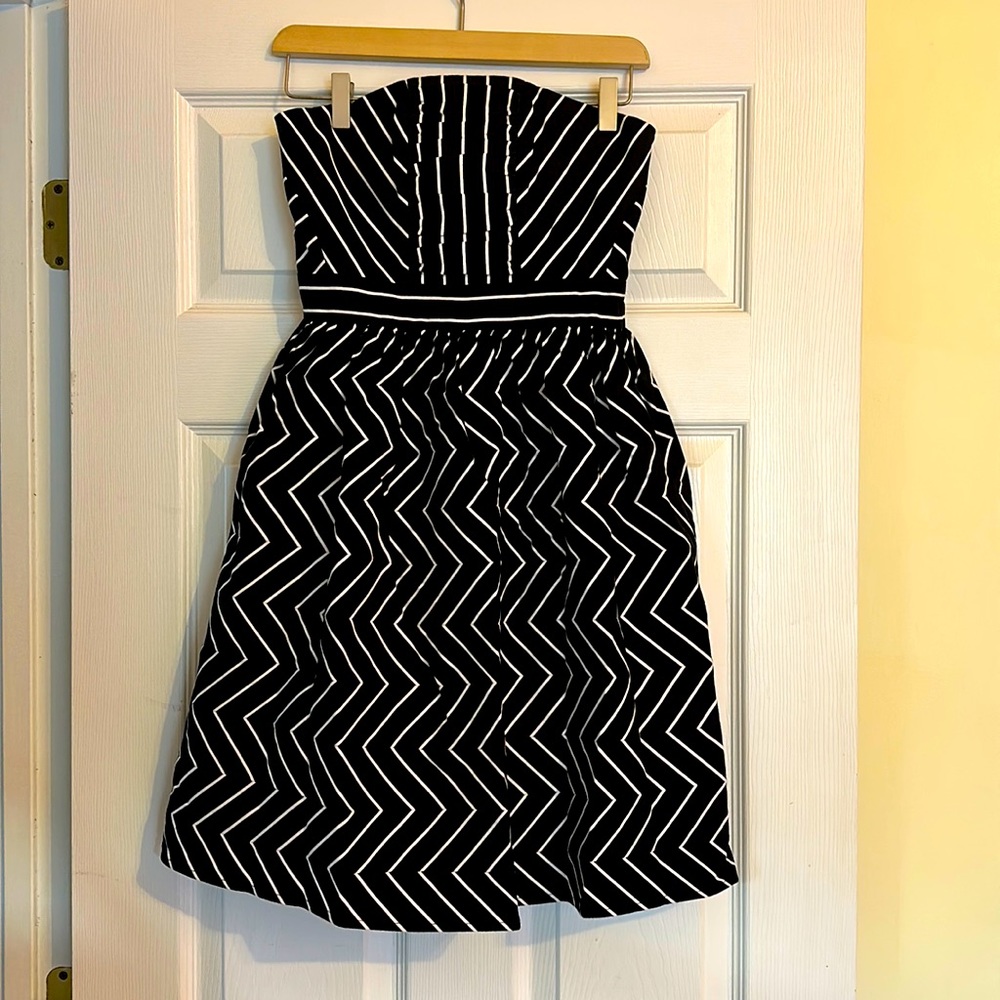 Strapless black and white dress from Anthropologie